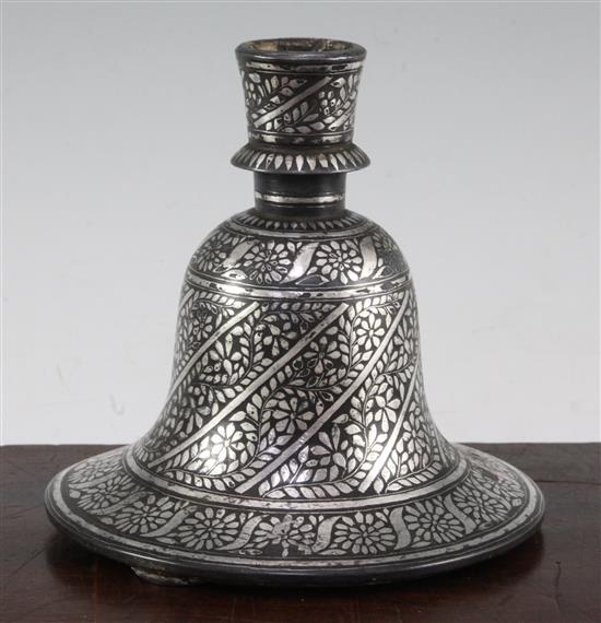 An Indian Bidri ware bell shaped huqqa base, 19th century, 16cm